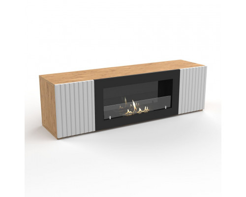 Тумба под ТВ с биокамином SteelHeat LIVORNO IMPULSE 140 см (корпус дуб Вотан / фасады белый)